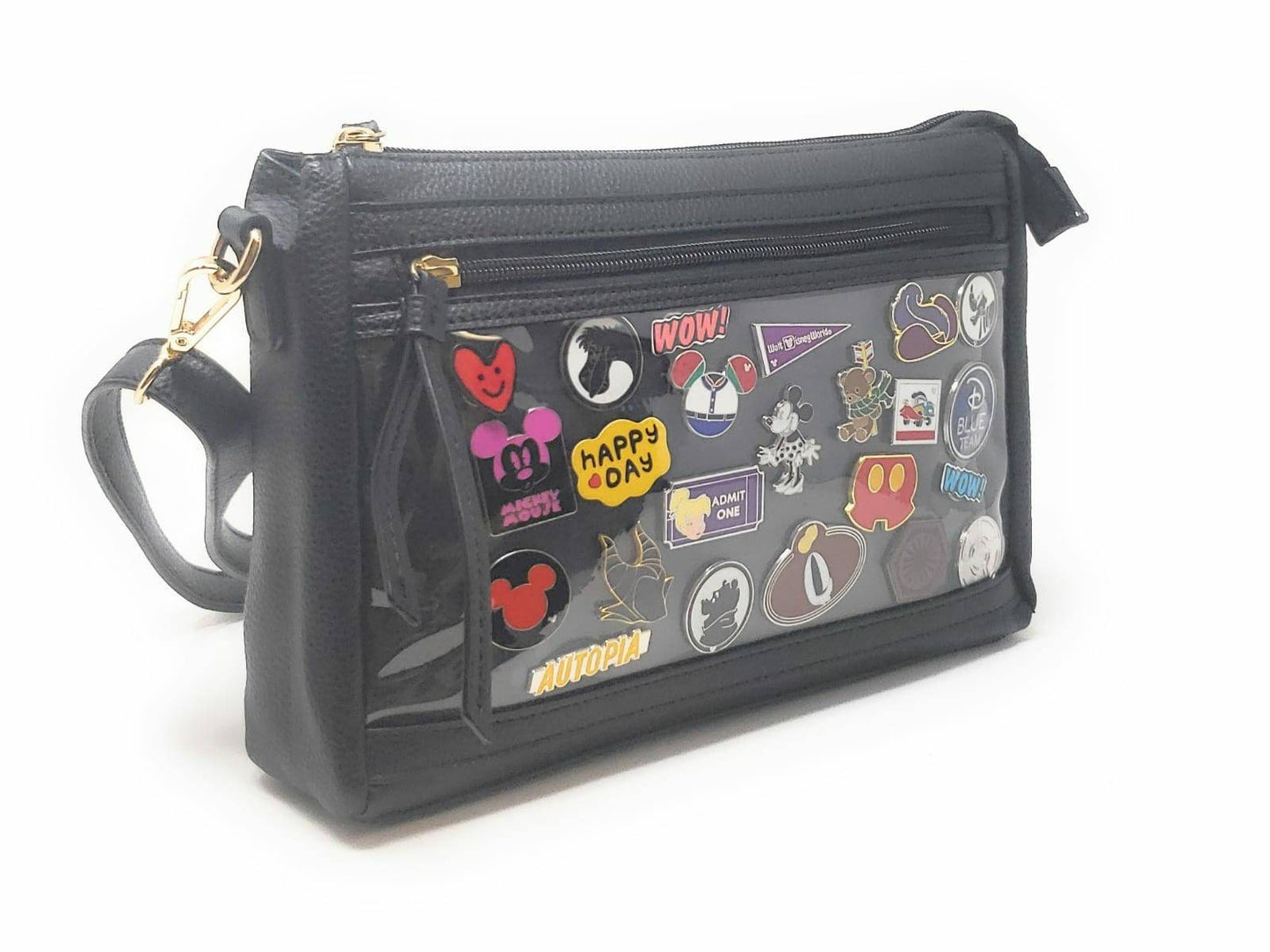 Vegan Leather Ita Crossbody Pin Bag - Black