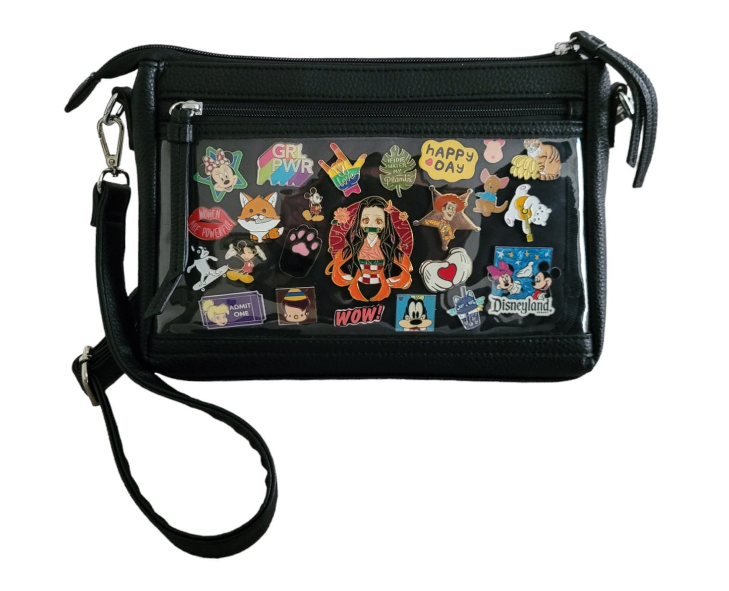 Vegan Leather Ita Crossbody Pin Bag - Black