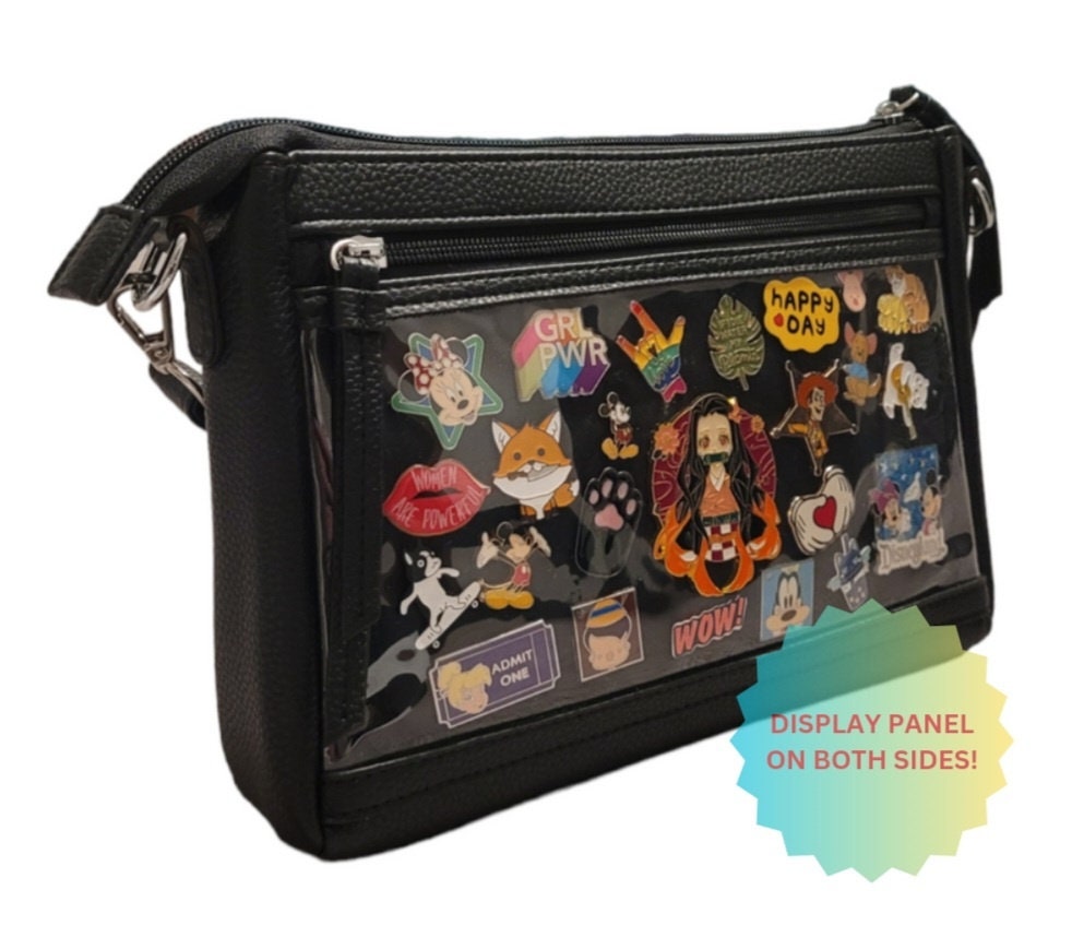 Vegan Leather Ita Crossbody Pin Bag - Black